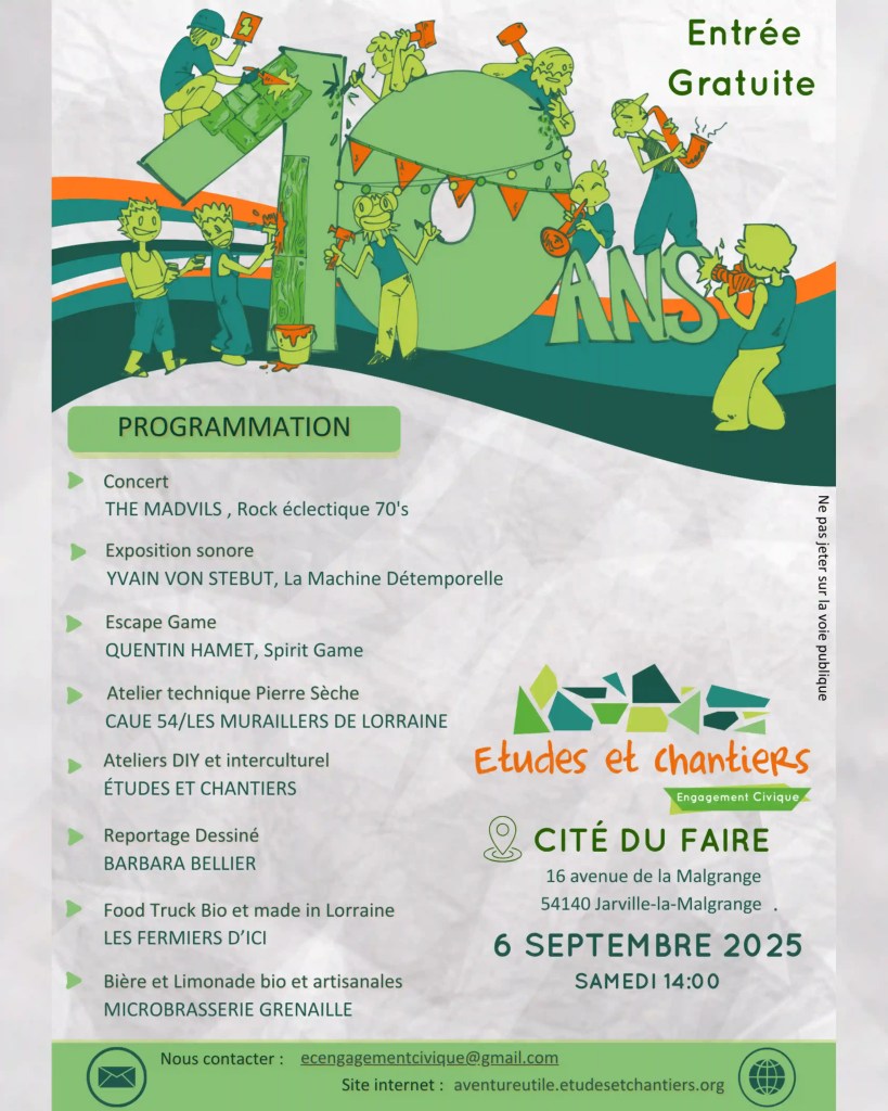 Une affiche et programmation de 10 ans d’Études et Chantiers à La Cité du Faire