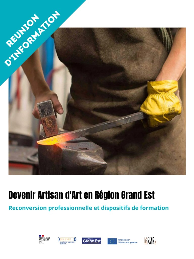 Affiche d'invitation à la présentation des formations aux métiers d'art le 18 mars 2026 à La Cité du Faire.